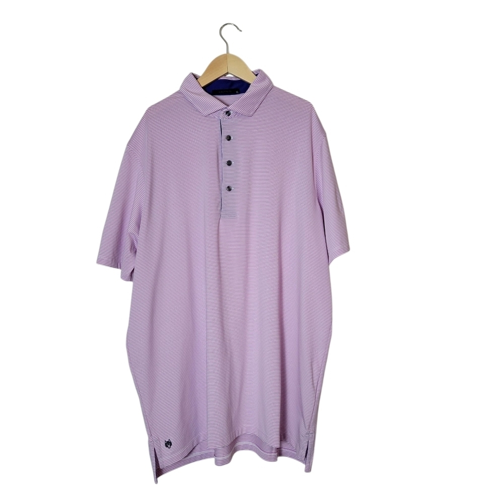 Greyson Golf Saranac Polo‎ XL Pink White Striped Performance Stretch Comfort
